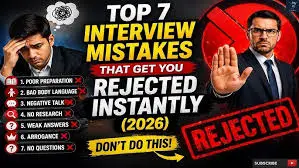 Nervous interview candidate making common mistakes during a panel interview in a corporate office setting